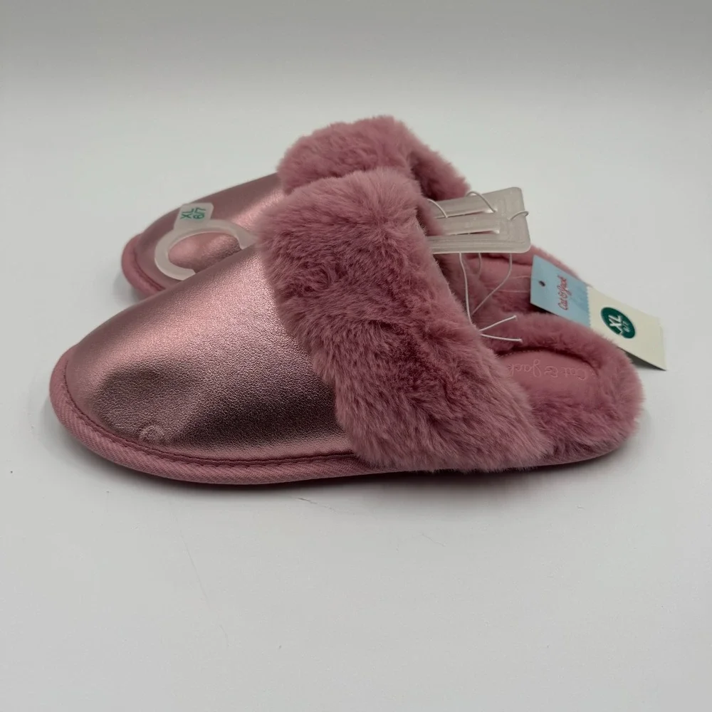 Cat & Jack Lane Metallic Scuff Slippers Girls XL 6/7 Pink NWT